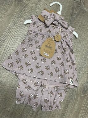 Girls 3 piece flower set light pink Rabbit and Bear girls 0-3 month